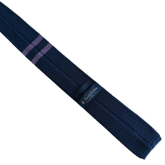Brooks Brothers Silk Knit Tie EXCELLENT Italy Dark Blue Purple Stripe Square Tip - Picture 6 of 8